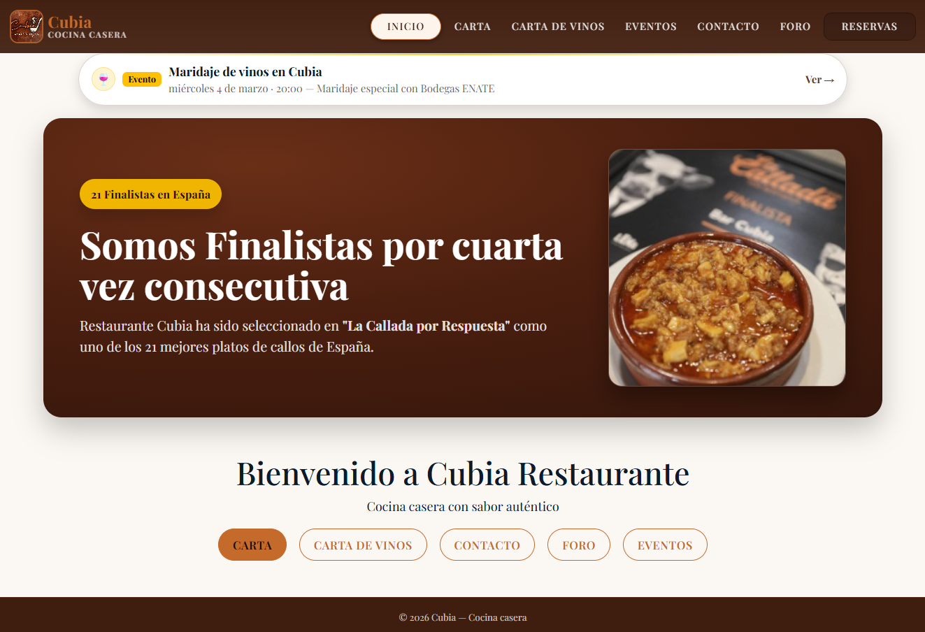 Web Restaurante Cubia